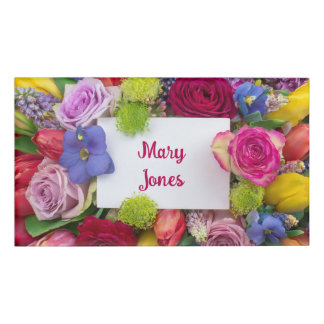 Pretty Floral Framed Roses Text Box Custom Name Tag