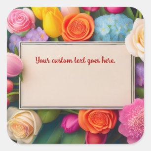 Pretty Floral Framed Roses Tulips Hydrangea Custom Square Sticker