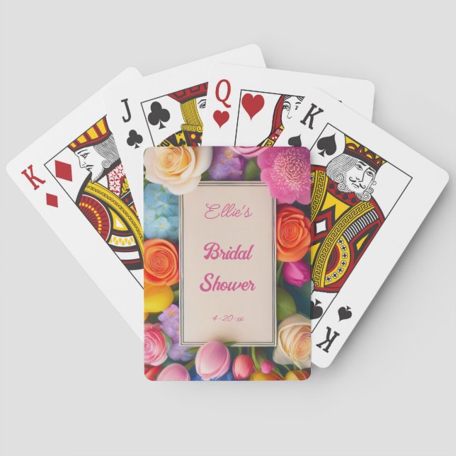 Pretty Floral Framed Roses Tulips Hydrangea Event  Playing Cards (Back)