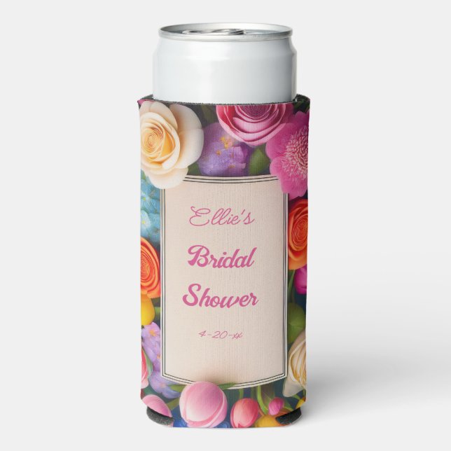 Pretty Floral Framed Roses Tulips Hydrangea Event  Seltzer Can Cooler (Seltzer Back)