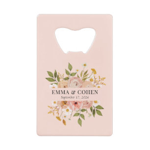 Pretty floral garden wedding favour credit card bottle opener