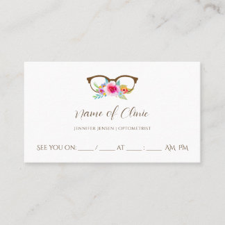 Pretty Floral Glasses Eye Exam Appointment Card