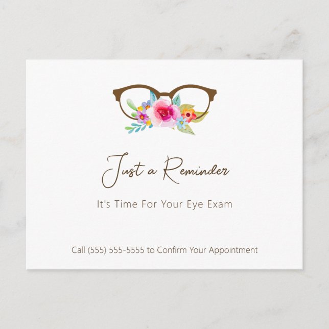 Pretty Floral Glasses Eye Exam Appointment Postcard (Front)