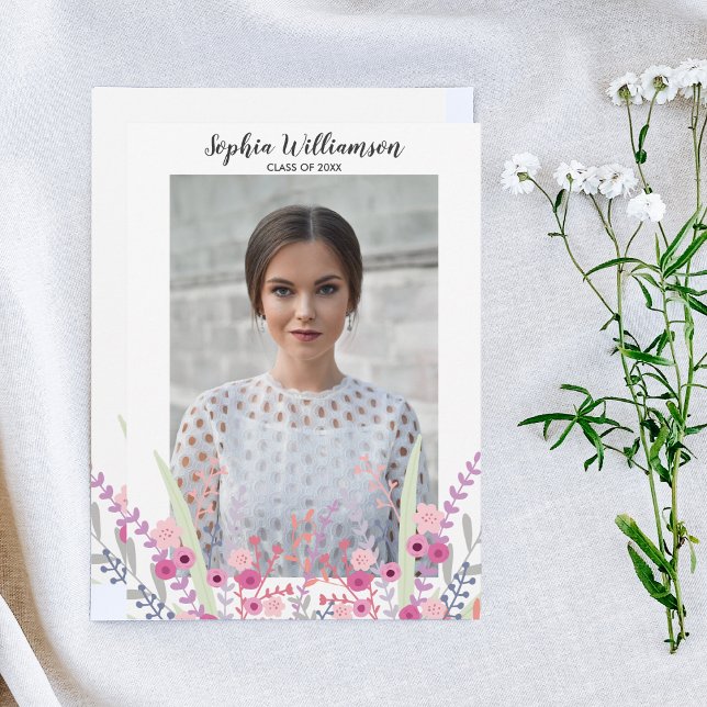 Pretty Floral Graduate Photo Graduation Invitation (Creator Uploaded)
