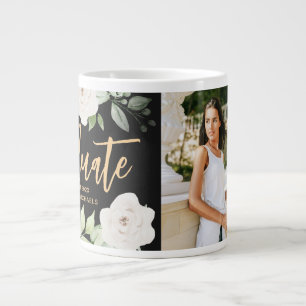 Pretty Floral Graduate Script Photo Black Large Coffee Mug