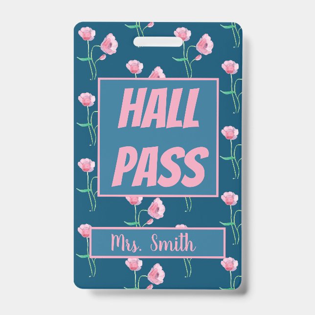 Pretty Floral Hall Pass with Name Badge (Front)