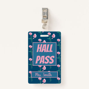Pretty Floral Hall Pass with Name Badge