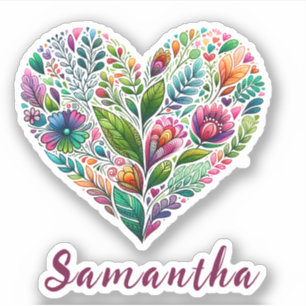 Pretty Floral Heart With Name Vinyl
