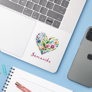 Pretty Floral Heart With Name Vinyl