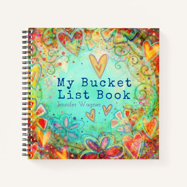 Pretty Floral Hearts Custom Bucket List Notebook (Front)