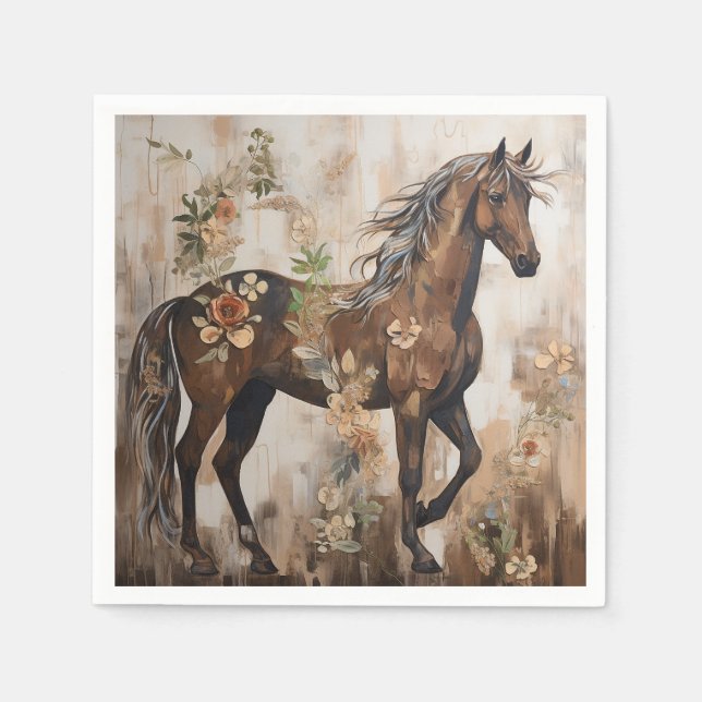 Pretty Floral Horse Painting Napkin (Front)