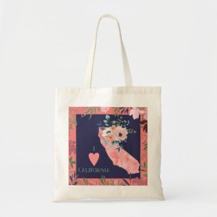 Pretty Floral I Love California State Map Tote Bag