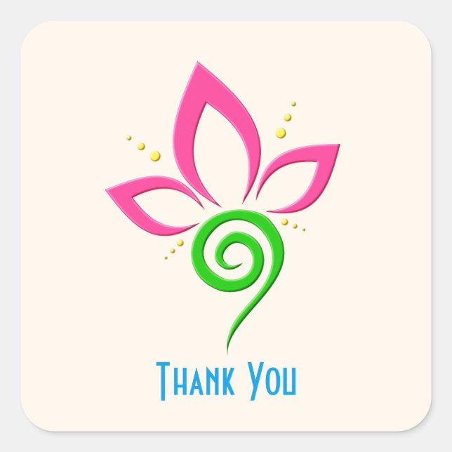 Pretty Floral Icon Design Thank You Square Sticker (Front)