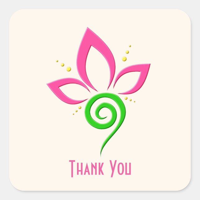Pretty Floral Icon Design Thank You Square Sticker (Front)