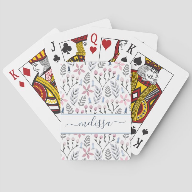Pretty floral illustration falling botanical playing cards (Back)