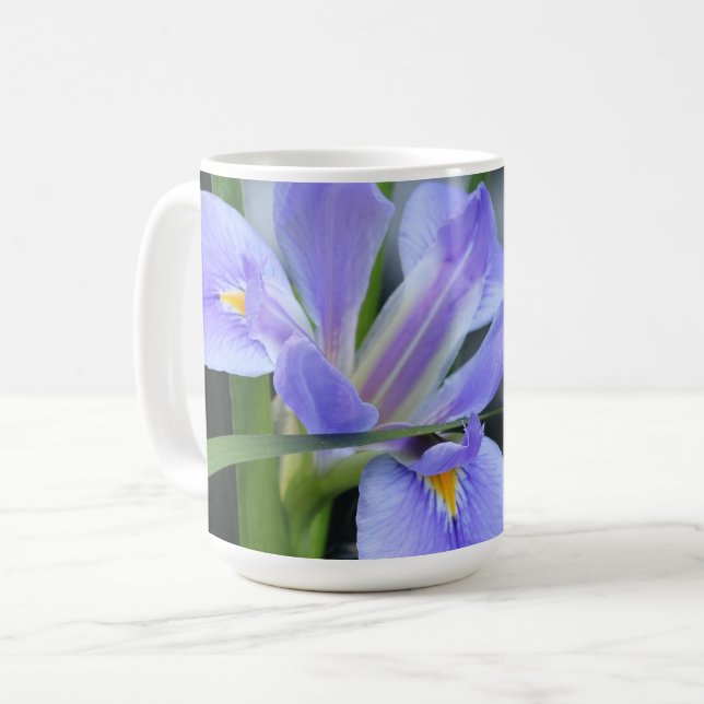 Pretty floral (iris), with verse from Mark 11:24 Coffee Mug (Front Left)
