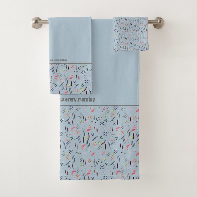 Pretty | Floral LIGHT BLUE Customizable| Scripture Bath Towel Set (Insitu)