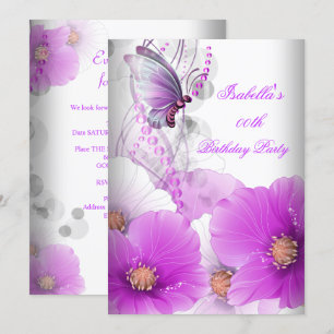 Pretty Floral Lilac Butterfly Birthday Party SML Invitation