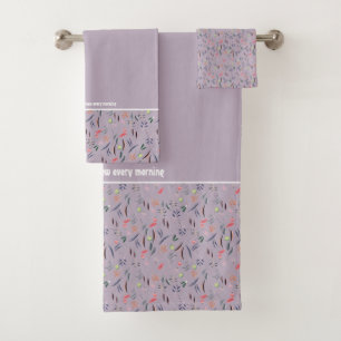 Pretty Floral LILAC MAUVE Customizable Scripture Bath Towel Set