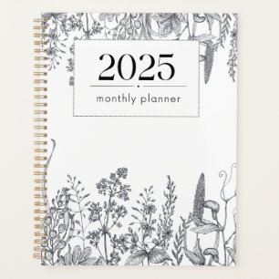 Pretty Floral Line Art Monthly 2025 Planner