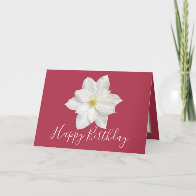 Pretty Floral Modern Clematis Flower Pink Birthday Card (Front)