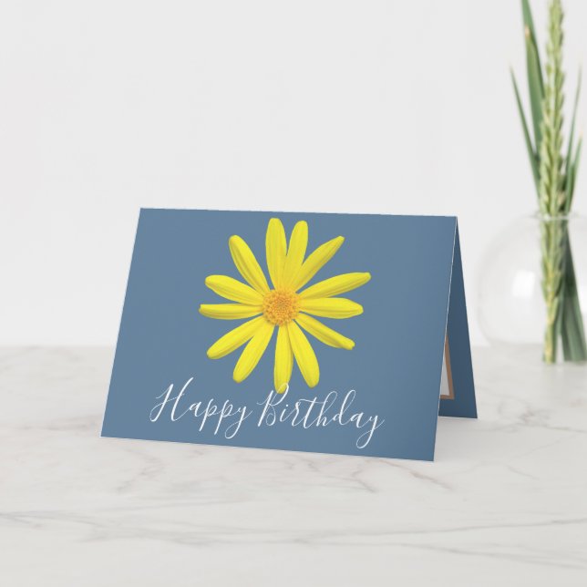 Pretty Floral Modern Daisy Flower Blue Birthday Card (Front)