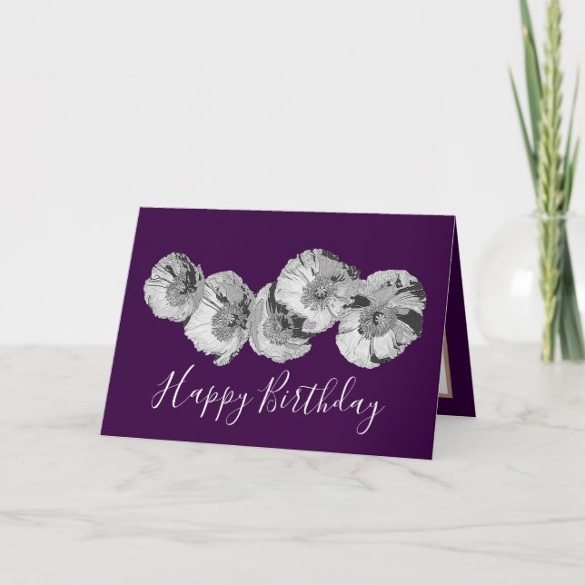 Pretty Floral Modern Poppy Flower Violet Birthday Card (Front)