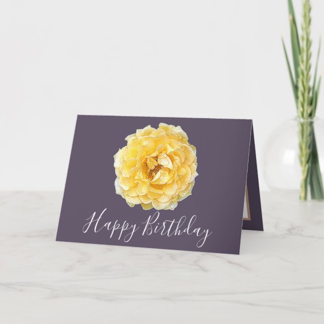 Pretty Floral Modern Rose Flower Purple Birthday Card (Front)