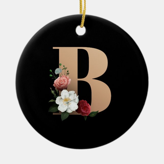 Pretty Floral Monogram B Ceramic Ornament (Front)