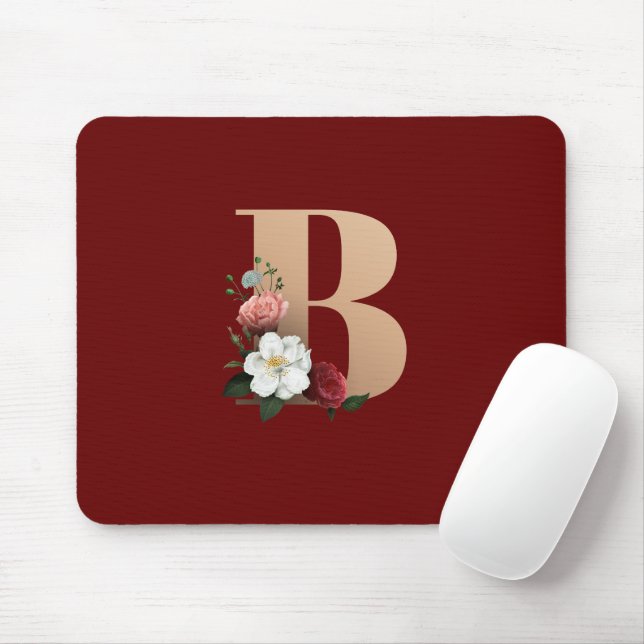 Pretty Floral Monogram B,  Mouse Pad (With Mouse)