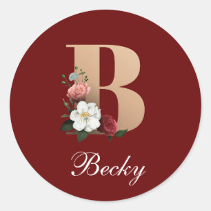 Pretty Floral Monogram B TEMPLATE Classic Round Sticker