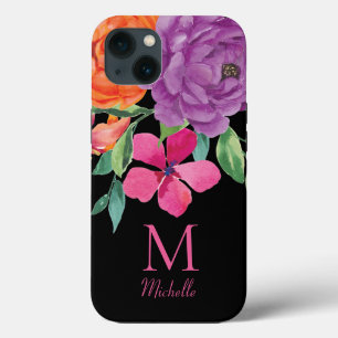 Pretty Floral Monogram Name  iPhone 13 Case