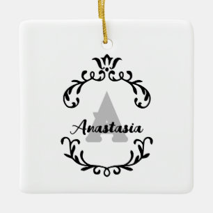 Pretty Floral Monogram & Name  Ceramic Ornament