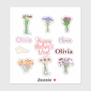 Pretty Floral Mother’s Day Stickers +Custom Names