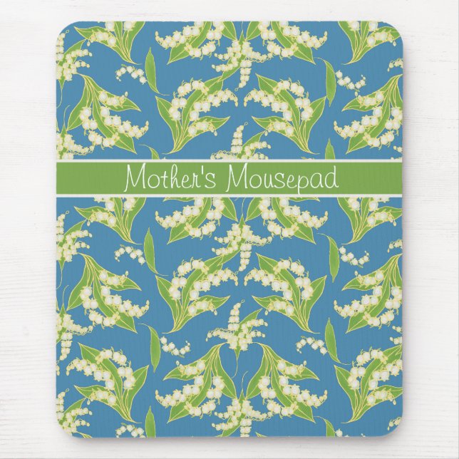 Pretty Floral Mousepad: Lilies of the Valley, Blue Mouse Pad (Front)