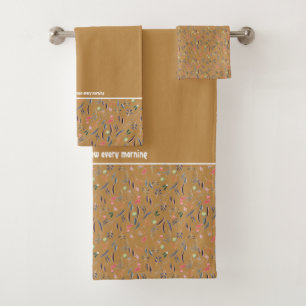 Pretty Floral MUSTARD GOLD Customizable Scripture Bath Towel Set