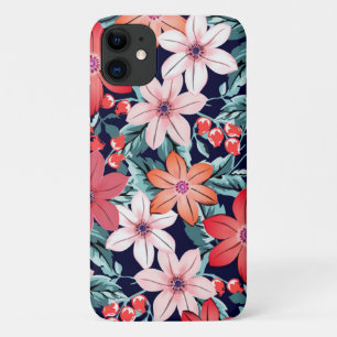 Pretty floral navy blue garden pink flowers girly  iPhone 11 case