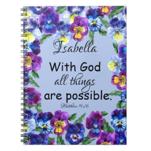 Pretty Floral Pansy Flower Inspirational Scripture Notebook