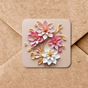 Pretty Floral Paper Quilling Flowers Square Sticker