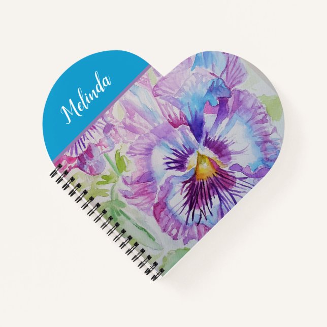 Pretty Floral Pastel Pansy Purple Cute Girls Notebook (Front)