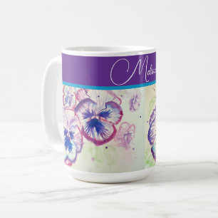 Pretty Floral Pastel Pansy Purple Watercolor  Coffee Mug