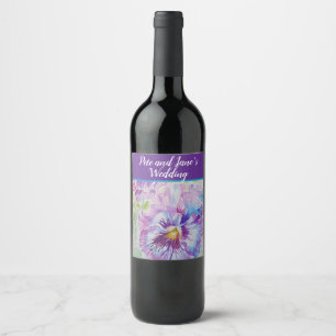 Pretty Floral Pastel Pansy Purple Watercolor  Wine Label