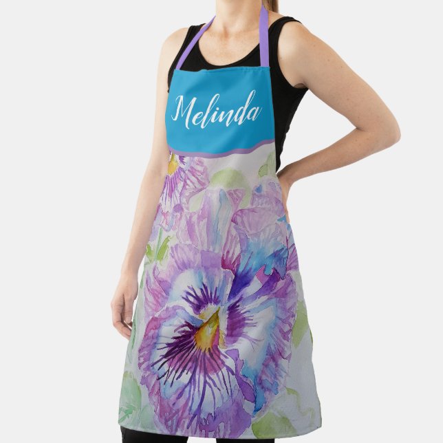 Pretty Floral Pastel Pansy Purple Womans Apron (Insitu)