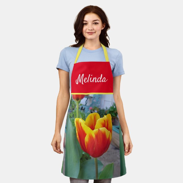 Pretty Floral Pastel Tulip Pink Bee Womans Apron (Worn)