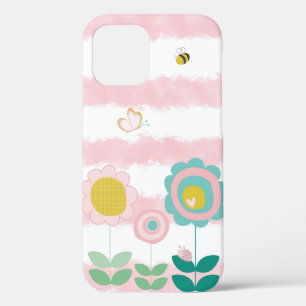 Pretty Floral Pastel Watercolor Stripes Butterfly  iPhone 12 Pro Case