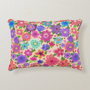 Pretty Floral Pattern Boho Style Accent Pillow