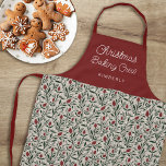 Pretty Floral Pattern Christmas Baking Crew | Name Apron<br><div class="desc">This beautiful Christmas apron features a hand drawn floral and greenery pattern in classic, traditional Christmas colours of deep green, burgundy red, and ivory over a sand beige background. Simple, script typography reads, "Christmas Baking Crew, " and a text template is included for personalization! Stylish design that works for many...</div>