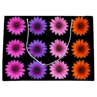 Pretty Floral Pattern Cute Garden Flower Black Large Gift Bag