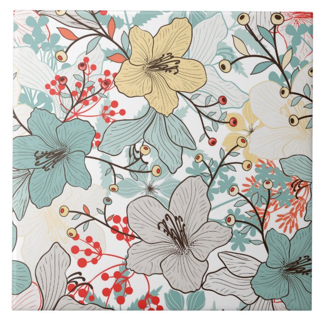 pretty floral pattern decor ceramic tile (Front)