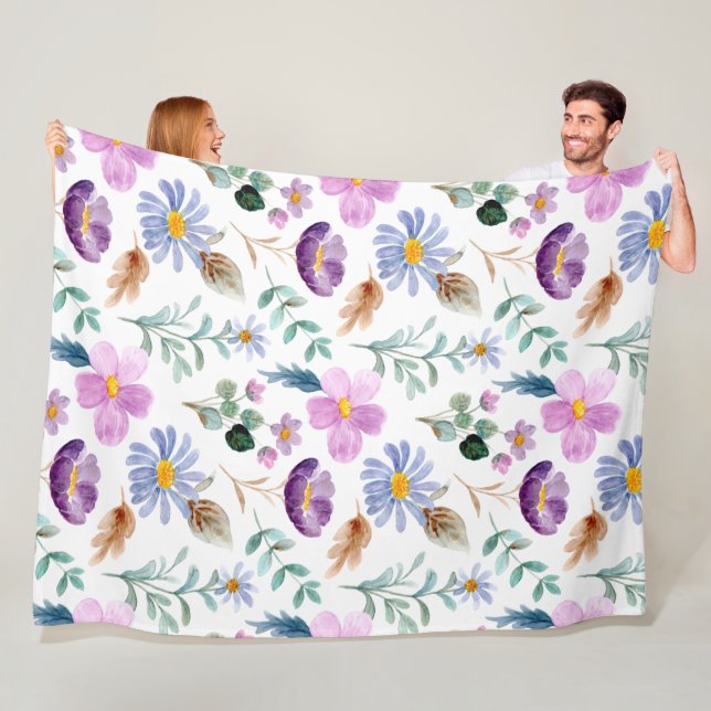 Pretty floral pattern for bedroom decor purple fleece blanket (In Situ)